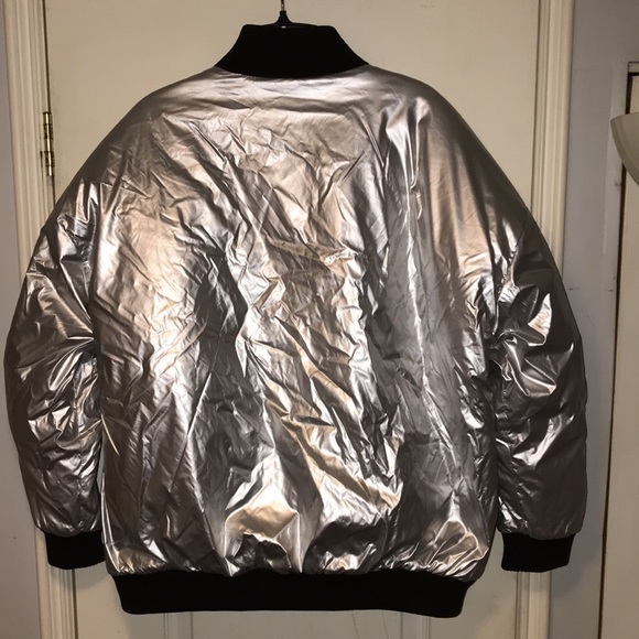 Women’s Seenfaan Silver Metallic Bomber Jacket Size M (160/84A) - Picture 3 of 4